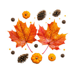Wall Mural - Maple Leaves with Mini Pumpkins and Pinecones
