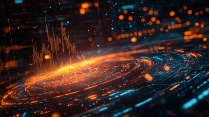 Wall Mural - abstract digital data visualization with glowing circular patterns and lines