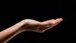 © Sam - female hand holding showing or giving something over black background