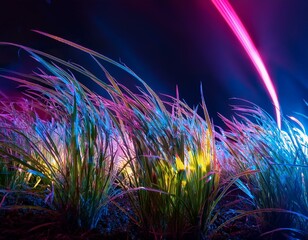 Grass iluminated by neon lights