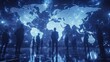 © Johannes - Global business concept, business people standing on world map background. generative ai