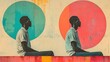 © tilialucida - A compelling artwork showing a dual side profile of a man seated against a vibrant geometric backdrop. the contrasting blue and red circular elements create an introspective and artistic scene, ideal