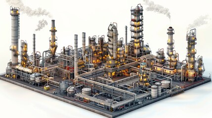 Wall Mural - Graphic guide to refinery operations focusing on desulfurization and catalytic cracking processes with detailed refinery equipment pipelines storage tanks and environmental regulations high