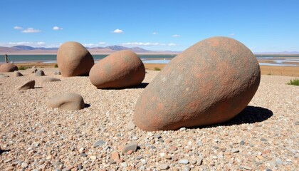 Sticker -  Natural sculptures on a rocky beach