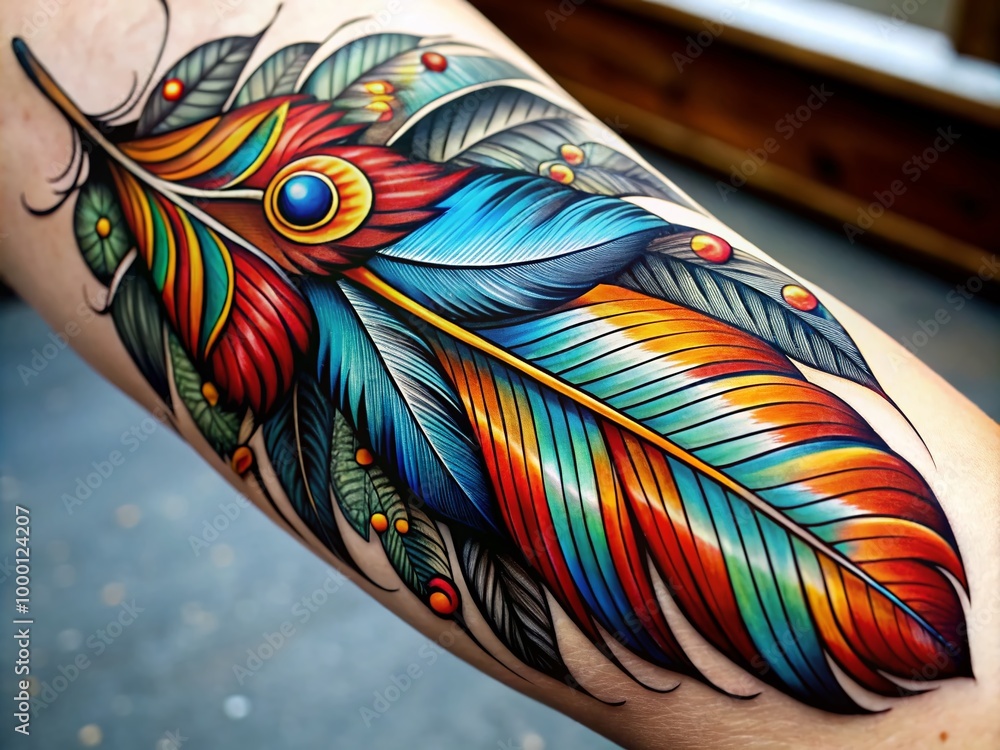 Intricate Traditional Eagle Feather Tattoo Design with Bold Lines and ...