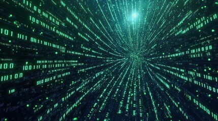 Technology computer cyberspace internet digital data network programming communication coding concept - Abstract green blue digital binary code matrix texture background