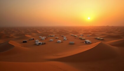 Canvas Print -  Desert sunrise with scattered structures