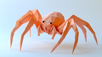 create An origami A Cute Spider: Arachnids with eight legs , in a graceful pose, with intricate folds in detail. The setting should be playful and endearing, with soft pastel-colored paper and 