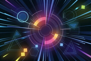 Wall Mural - a futuristic abstract illustration with a background of colorful glowing lines forming shapes.