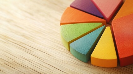 Aufkleber - A close-up of a financial pie chart displaying customer demographics, with distinct colors for age groups and gender, arranged on a light wooden background for contrast.