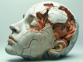 Sticker - Cracked Human Head Sculpture: A Surreal Exploration of the Mind