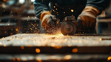 Close-up of a Worker Using a Circular Saw With Sparks Flying