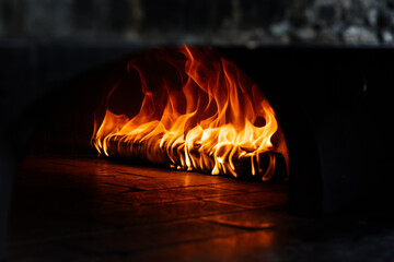 fire in a fireplace pizza oven 