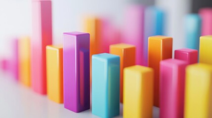 Poster - A colorful 3D bar graph on a clean white background, with bars of different heights representing financial growth, creating a sense of depth and dimension.