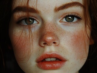 Wall Mural - Close-Up Portrait of a Woman with Freckles and Red Hair