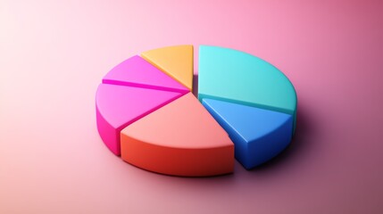 Fototapete - A corporate-style pie chart showing a financial breakdown of company profits, with sections for expenses, taxes, and net revenue, placed on a simple gradient background.