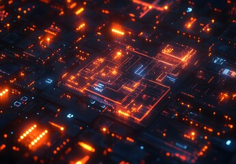 Wall Mural - Futuristic Circuit Board with Glowing Lines