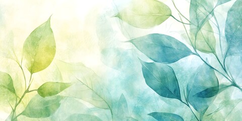 Canvas Print - Watercolor Green Leaves Background