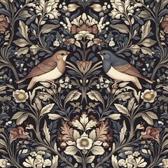 Poster - Birds and Flowers in a Baroque Pattern