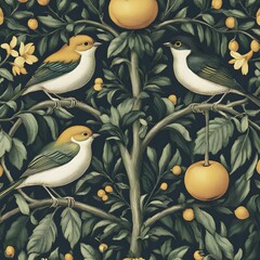 Sticker - Birds on a Branch with Citrus Fruit