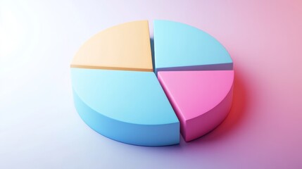 Poster - A creative 3D pie chart in pastel colors, each segment slightly tilted for emphasis, set against a soft gradient background, representing data visualization in a minimalistic design.