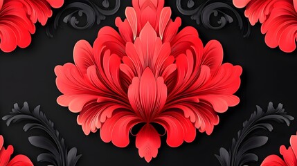 Poster - Red and Black Floral Pattern