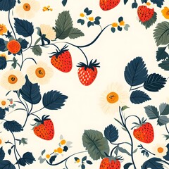 Poster - Strawberry Floral Pattern