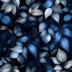 Poster - Blue and White Leaves Background