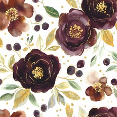 Wall Mural - Watercolor Floral Pattern with Gold Accents