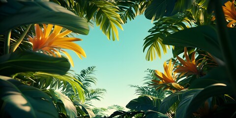 Poster - Tropical Jungle Leaves and Sky Frame