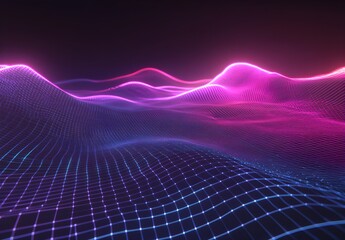 Canvas Print - Abstract Wavy Grid with Neon Lights