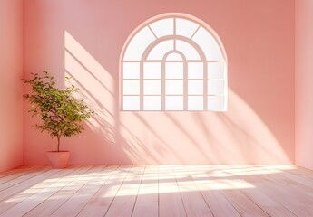 Canvas Print - Pink Room with Arched Window and Sunbeams