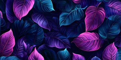 Sticker - Abstract Purple and Blue Tropical Leaves