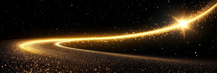 Wall Mural - a long curved trail of glowing golden particles streaks across a dark starry sky, symbolizing hope, 