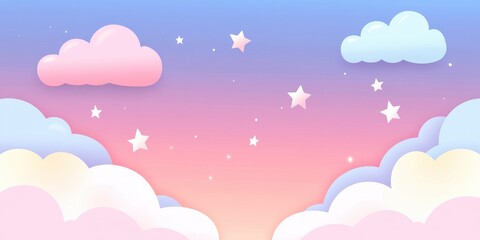 Cute art of pastel gradient background with clouds and stars