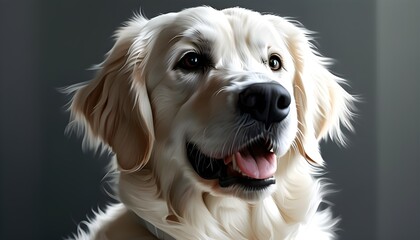 Wall Mural - Playful Golden Retriever dog portrait against a clean white background