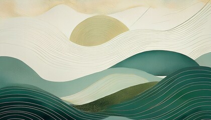 Wall Mural - abstract japandi design painting background art illustration - mmint green white beige texture, mini