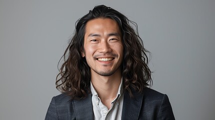 Canvas Print - A portrait of a smiling man with long hair wearing a blazer.