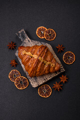 Fresh crispy croissant filled with pistachio cream