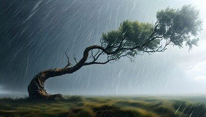 Wall Mural - Ethereal Trees Resisting Hurricane Storms Amidst Whirling Winds and Twisted Branches