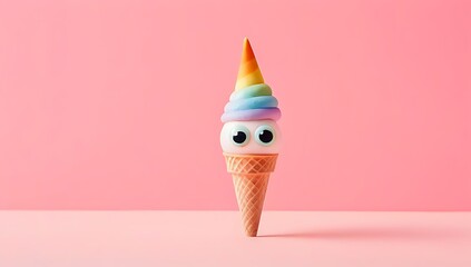 creative layout made eyeball figurines eyelashes ice cream cone pastel pink background halloween minimal creative concept rainbow