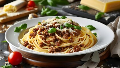 Bolognese Pasta Elegance: Captivating Tagliatelle al Ragù alla Bolognese in Stunning Food Photography