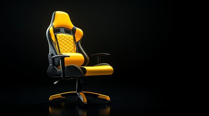 Yellow and black gaming chair isolated on a black background.