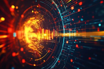 Wall Mural - data stream vortex: abstract digital art depicting a vibrant, swirling vortex of data streams and gl