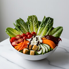 Photography of top view of fruit and vegetable bowl with pepper 