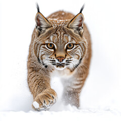 a bobcat stealthily stalks its prey in snowy forest, showcasing its keen hunting skills and beautifu