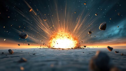 Wall Mural - a depiction of an asteroid impact event, capturing the destructive power of these celestial objects.