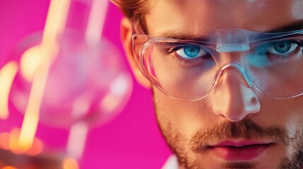 Poster - A scientist performing an experiment with a Bunsen burner and glassware, emphasizing the practical nature of chemistry.