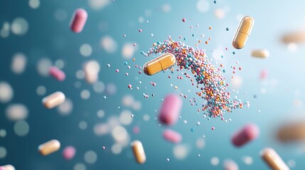 Poster - A colorful illustration of a drug molecule interacting with a target protein, highlighting the mechanism of action of pharmaceuticals.