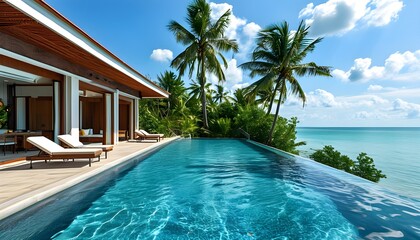 Wall Mural - tropical seaside luxury resort featuring an infinity pool basking in the summer sun